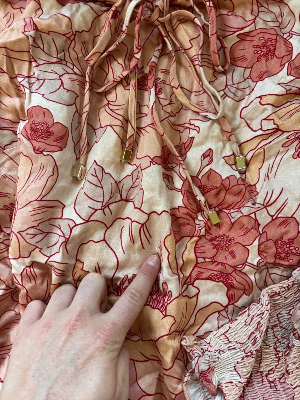Floral Peach Tie-Front Long-Sleeve Blouse - Picture 6 of 7